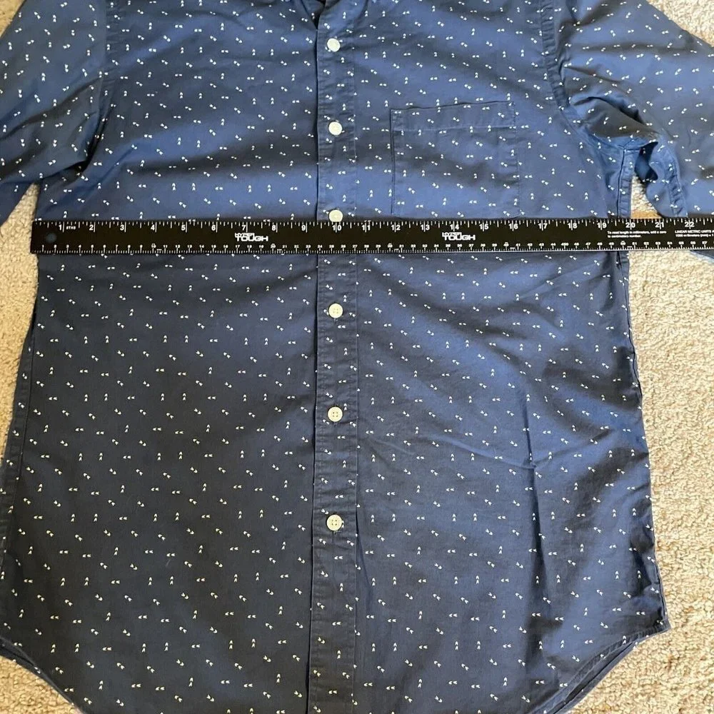 J. Crew Mens Quality Woven Shirt Navy Print Long Sleeve Button Down Sz Small S